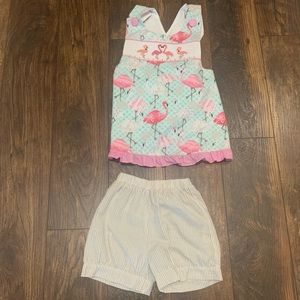 Dovie Jane Flamingo smocked set size 6